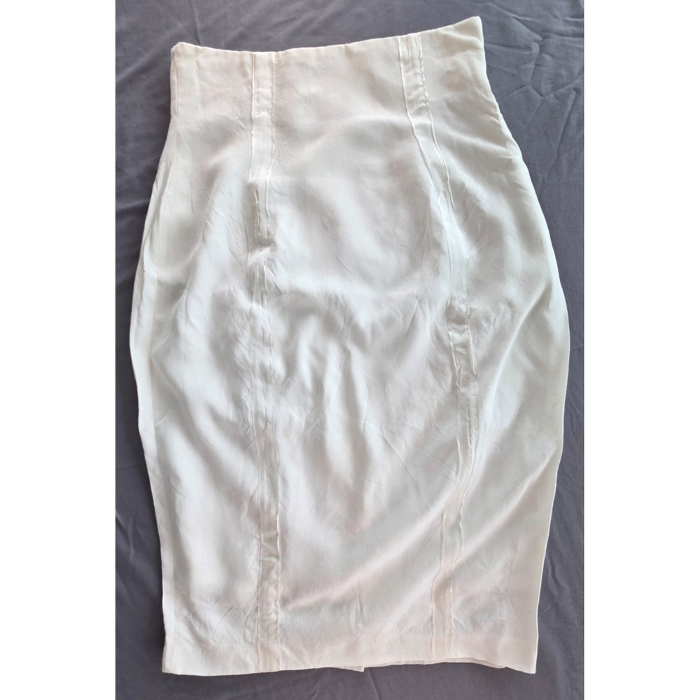 Tahari Pencil Knee-Length Skirt Striped Chic W's Sz 6 Ivory USA Made Rayon Linen